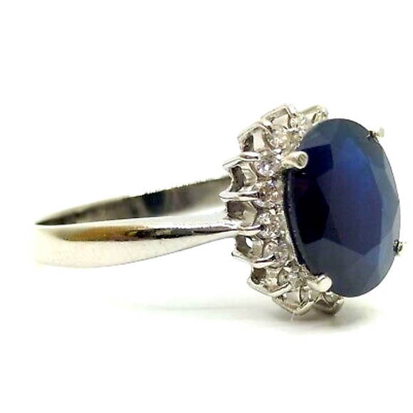 4.5ct Natural Blue Sapphire w White Diamond Halo Princess Diana Engagement Ring - Picture 6 of 17